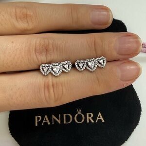 Pandora Halo Heart Trilogy Stud Earrings